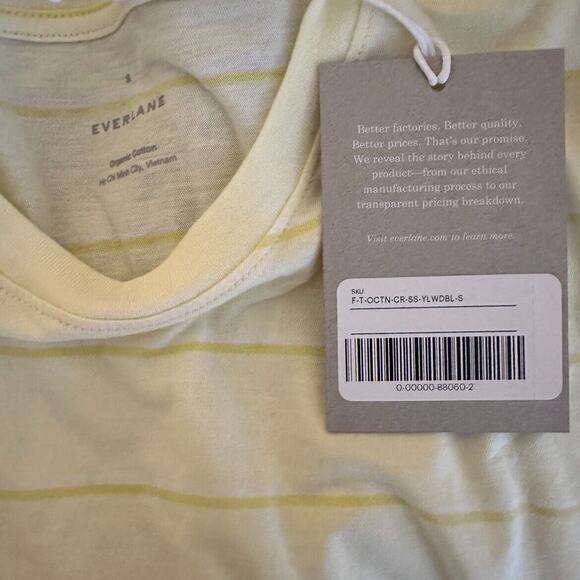 everlane organic cotton tee shirt crew neck yellow stripe women small - Picture 6 of 8